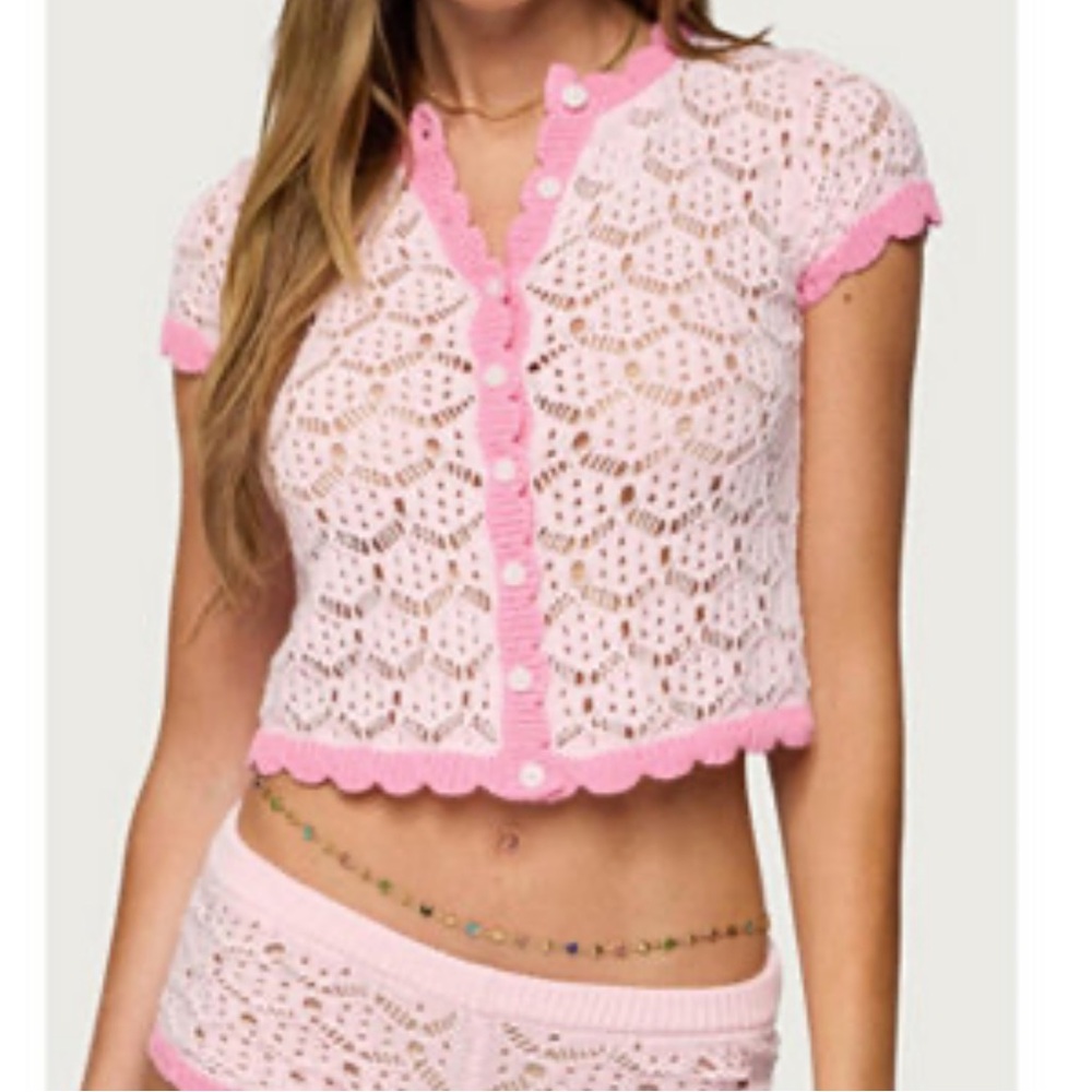 NWT Edikted Elisa Open Knit Button Up Top | M